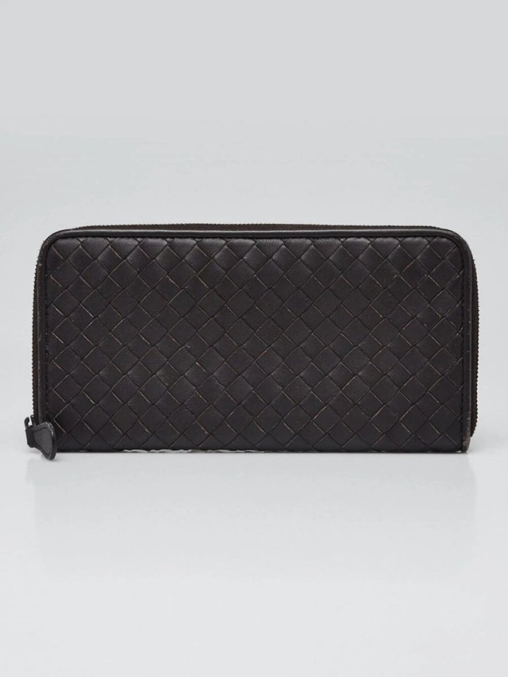 Bottega Veneta Brown Intrecciato Woven Nappa Leather Zip Around Wallet